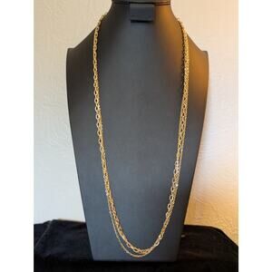 Vintage Three Strand Long Textured Chain Link 36" Necklace